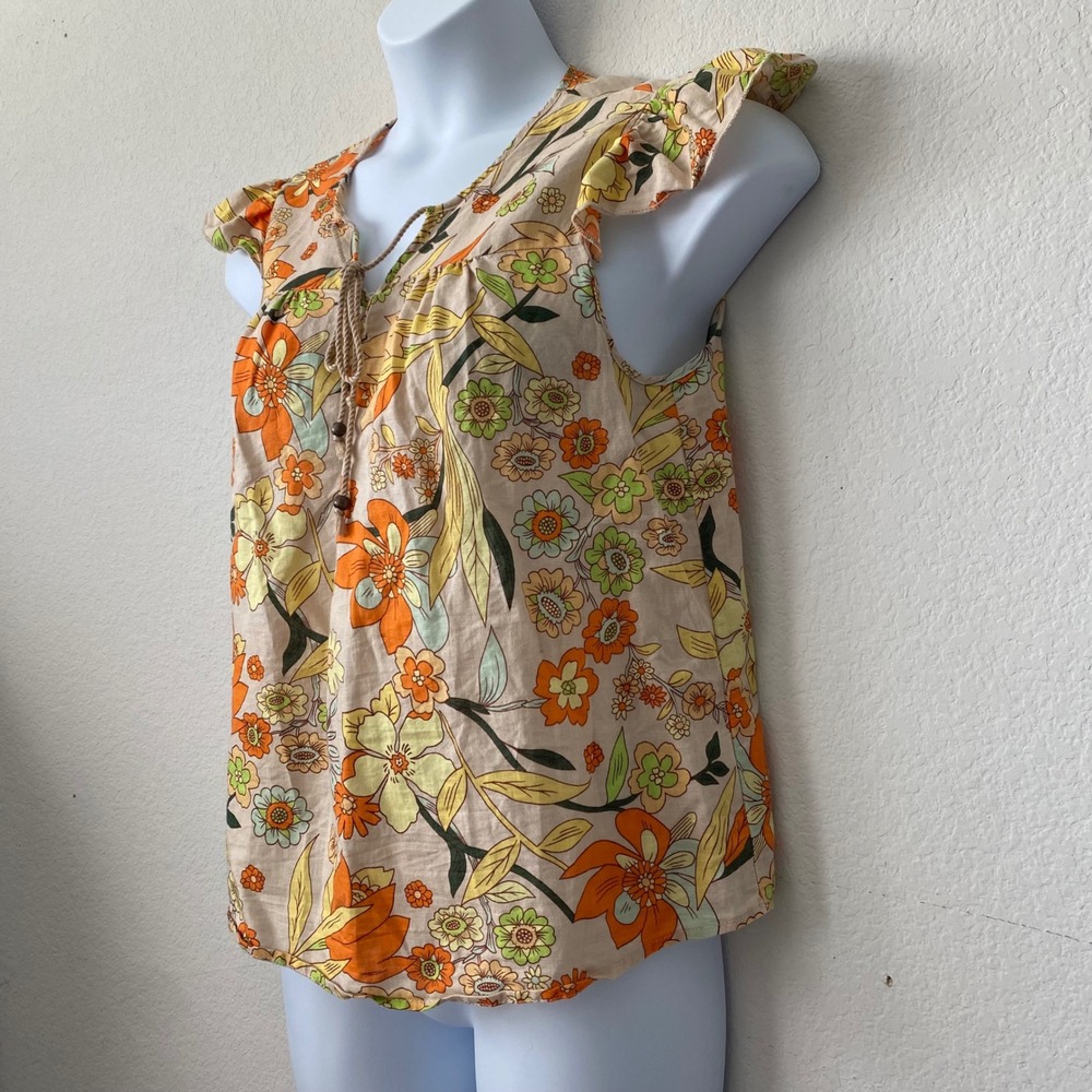 Hester & Orchard Linen Blend Floral Blouse Boho‎ Cottagecore Top Size L Resort - Picture 2 of 10